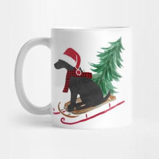 Black Lab Christmas Sled Bringing Home The Tree Mug